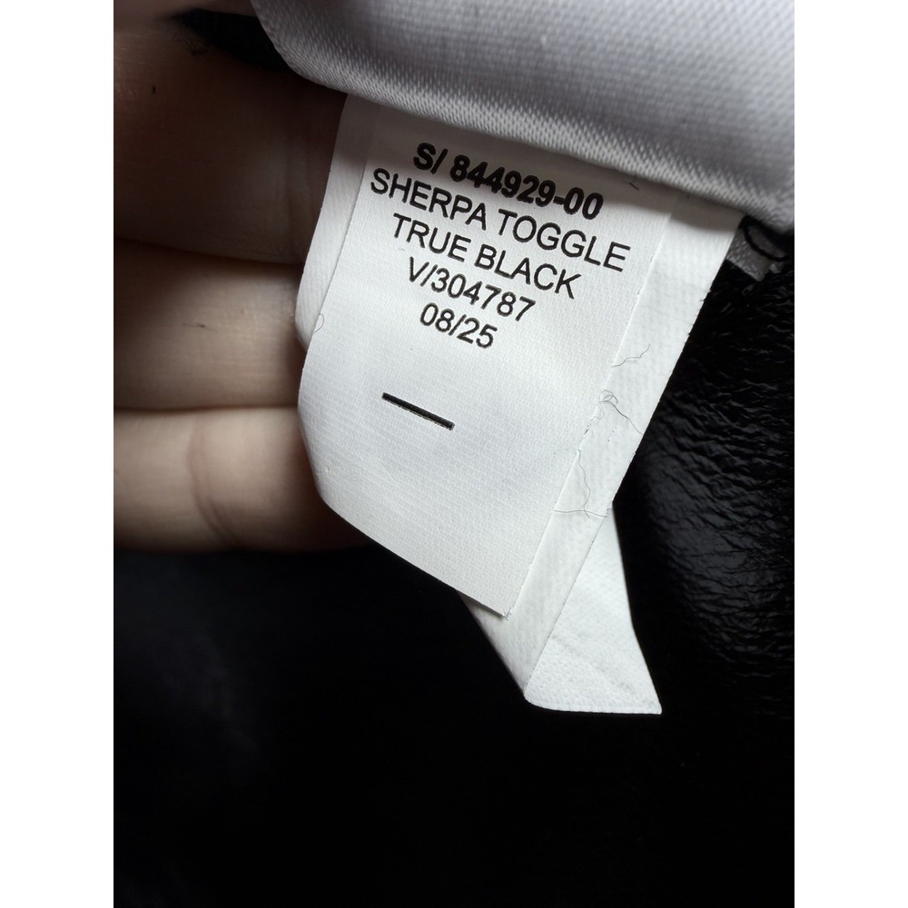GAP Recycled Sherpa Vegan Leather Trim Jacket Womens L Black Cozy Coat - Picture 13 of 15